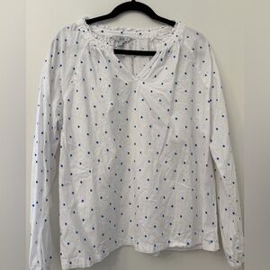 Croft & Barrow White Blouse Top with Blue Dots Size XL Cotton